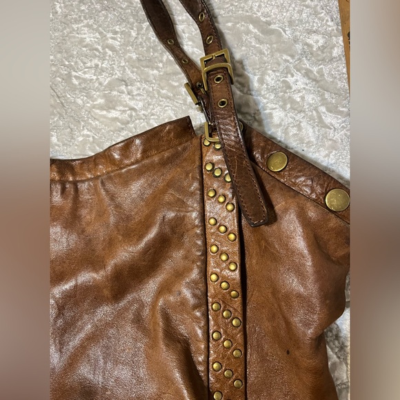 Kooba Brown Distressed Leather Brown Studded Hobo Bag - Picture 6 of 9